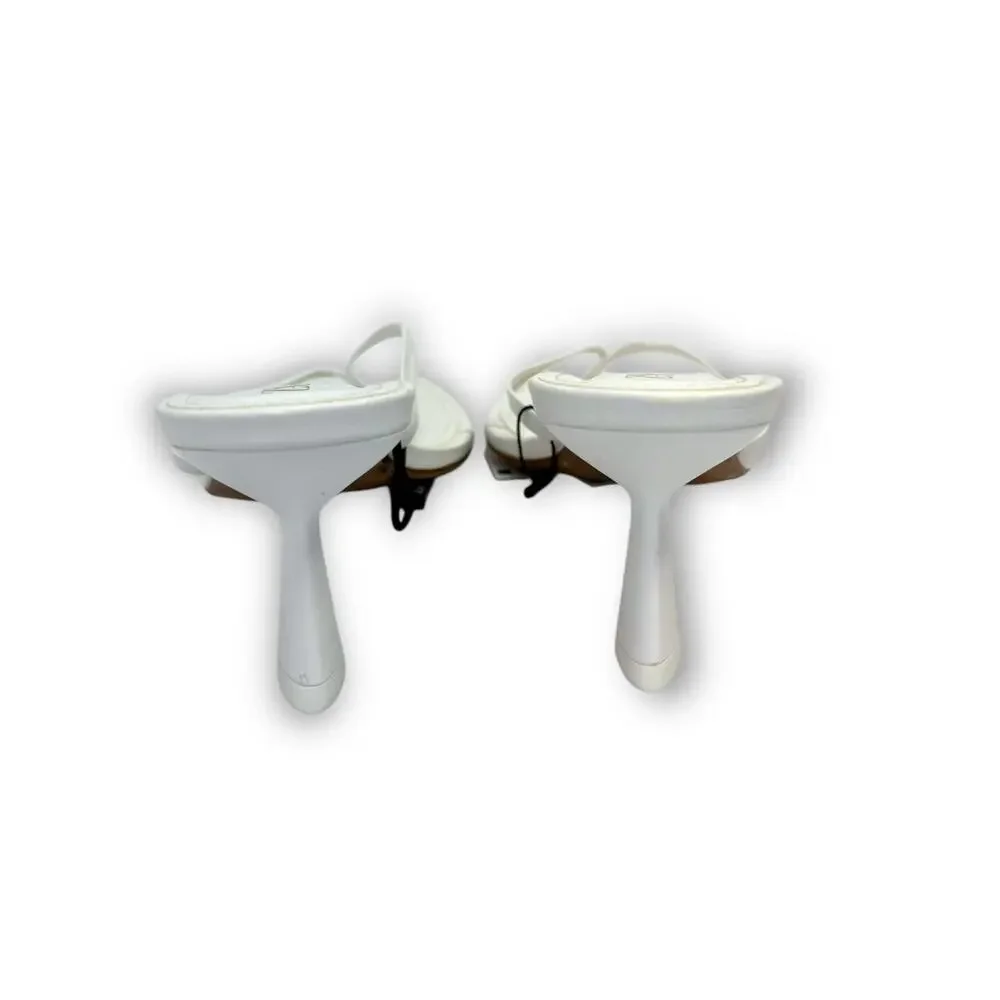Zara Strappy Toe Post Heeled Leather Sandals Size EU 41 US 10 White Square Toe - Picture 5 of 14